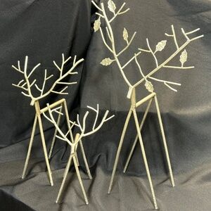 Pottery Barn Large Silver Twig Metal Reindeer Set of 3  Rare!